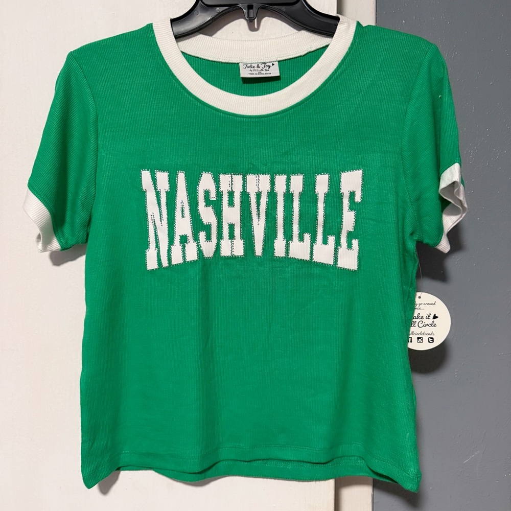 Nashville Green Ringer Baby Tee with White Trim